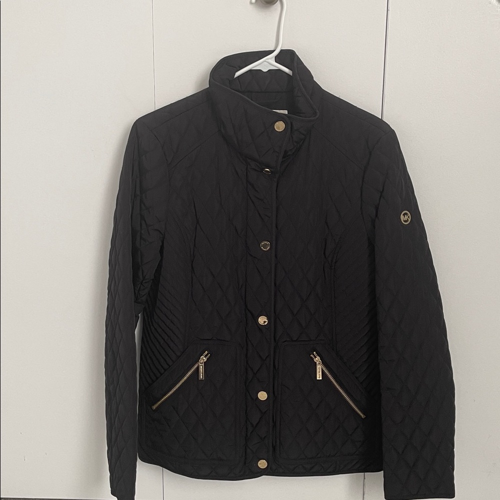 Michael Kors Black Quilted Jacket with Gold Accents Size Medium